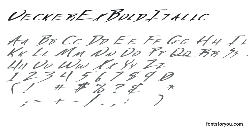 A fonte VeckerExBoldItalic – alfabeto, números, caracteres especiais