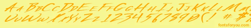 VeckerExBoldItalic-Schriftart – Orangefarbene Schriften auf gelbem Hintergrund