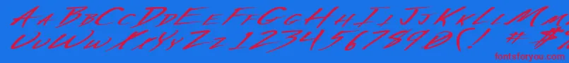 VeckerExBoldItalic-Schriftart – Rote Schriften auf blauem Hintergrund