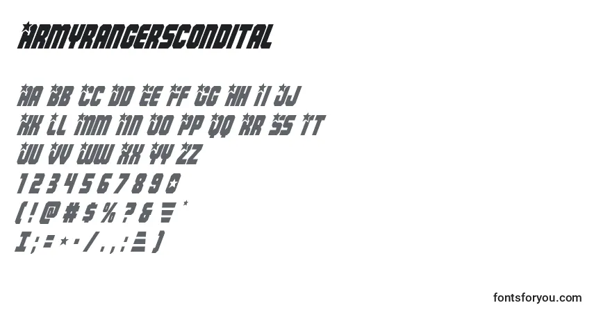 characters of armyrangerscondital font, letter of armyrangerscondital font, alphabet of  armyrangerscondital font