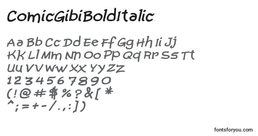 A fonte ComicGibiBoldItalic – alfabeto, números, caracteres especiais