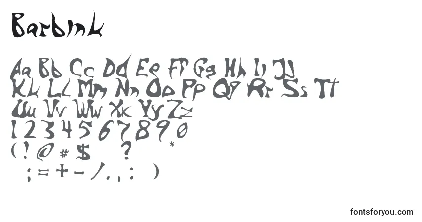 Czcionka Barbink – alfabet, cyfry, specjalne znaki