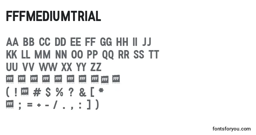 Czcionka FffMediumTrial – alfabet, cyfry, specjalne znaki
