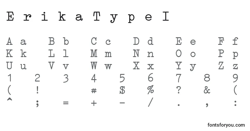 A fonte ErikaTypeI – alfabeto, números, caracteres especiais