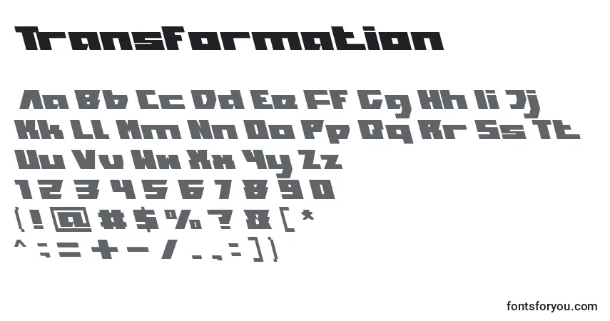 Transformation-fontti – aakkoset, numerot, erikoismerkit