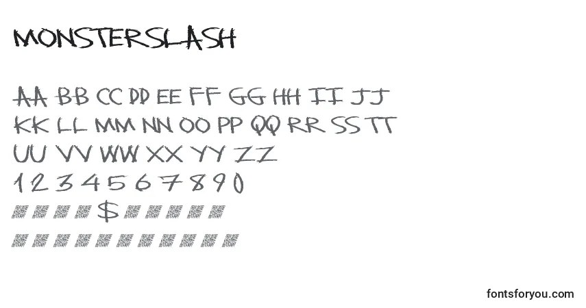 Шрифт Monsterslash – алфавит, цифры, специальные символы