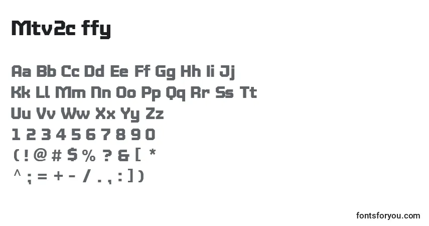 A fonte Mtv2c ffy – alfabeto, números, caracteres especiais