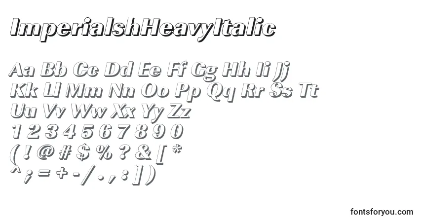 A fonte ImperialshHeavyItalic – alfabeto, números, caracteres especiais