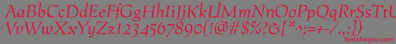 フォントPreissigantikvaItalic – 赤い文字の灰色の背景