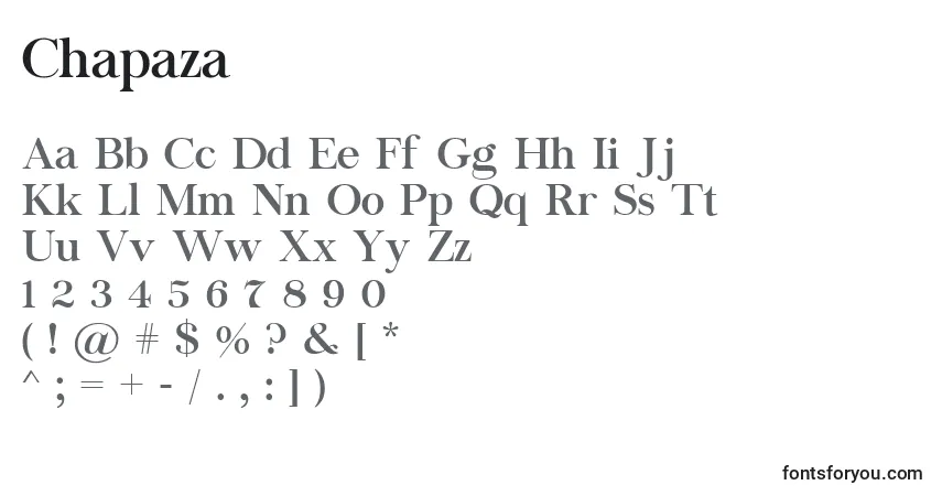 A fonte Chapaza – alfabeto, números, caracteres especiais