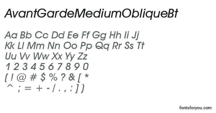 A fonte AvantGardeMediumObliqueBt – alfabeto, números, caracteres especiais