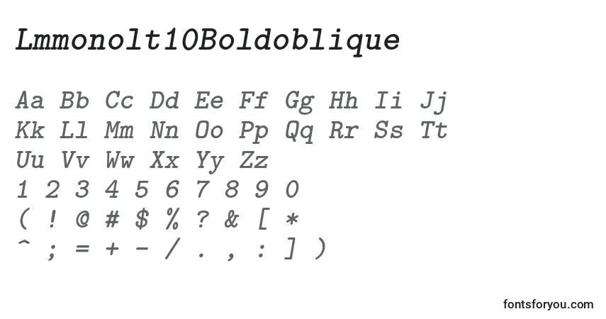 A fonte Lmmonolt10Boldoblique – alfabeto, números, caracteres especiais