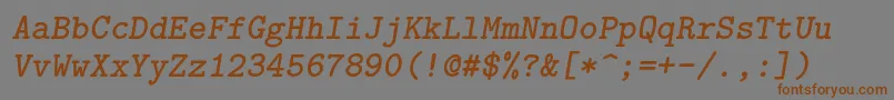 フォントLmmonolt10Boldoblique – 茶色の文字が灰色の背景にあります。