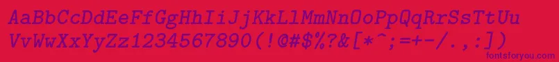 Lmmonolt10Boldoblique Font – Purple Fonts on Red Background