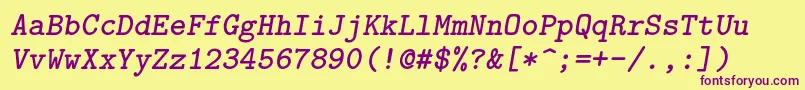 Lmmonolt10Boldoblique Font – Purple Fonts on Yellow Background