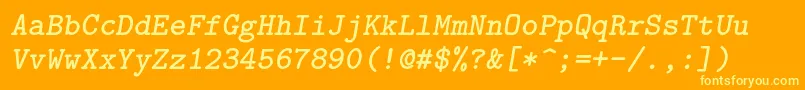 Шрифт Lmmonolt10Boldoblique – жёлтые шрифты на оранжевом фоне