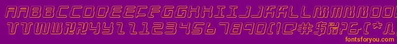 DroidLover3DExpandedItalic-fontti – oranssit fontit violetilla taustalla