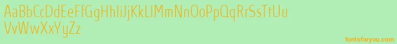 フォントAbsolutProThincondensed – オレンジの文字が緑の背景にあります。