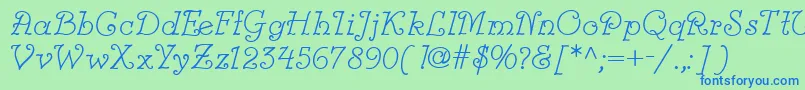 Modestina-Schriftart – Blaue Schriften auf grünem Hintergrund
