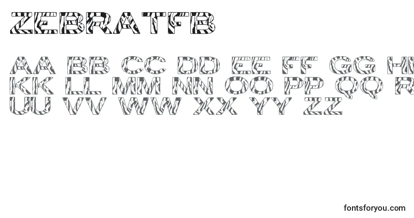 Schriftart ZebraTfb – Alphabet, Zahlen, spezielle Symbole