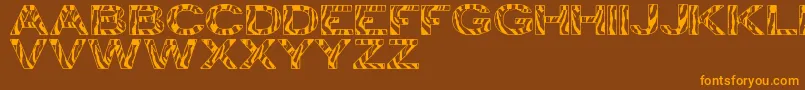 フォントZebraTfb – オレンジ色の文字が茶色の背景にあります。