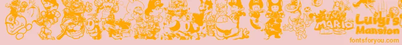 Mario-Schriftart – Orangefarbene Schriften auf rosa Hintergrund