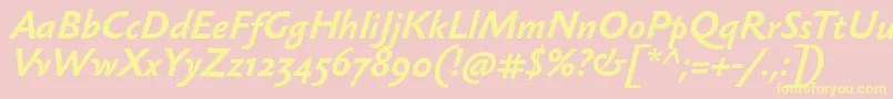 SebastiantextBolditalic-Schriftart – Gelbe Schriften auf rosa Hintergrund