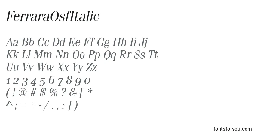 FerraraOsfItalicフォント–アルファベット、数字、特殊文字