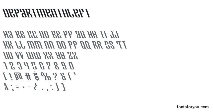 Czcionka Departmenthleft – alfabet, cyfry, specjalne znaki