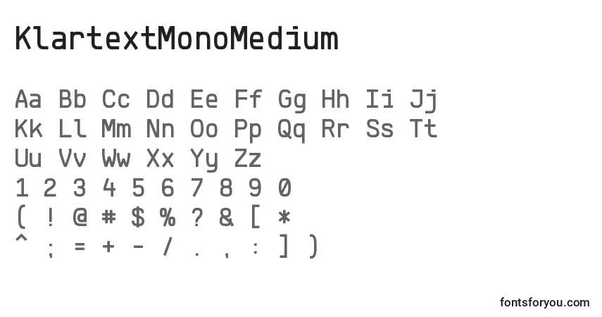 KlartextMonoMedium-fontti – aakkoset, numerot, erikoismerkit