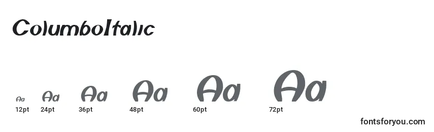 Размеры шрифта ColumboItalic