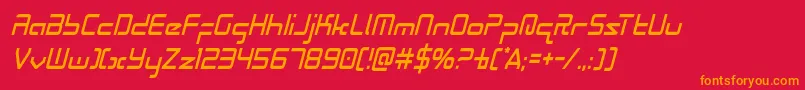 フォントRadiospacecondital – 赤い背景にオレンジの文字