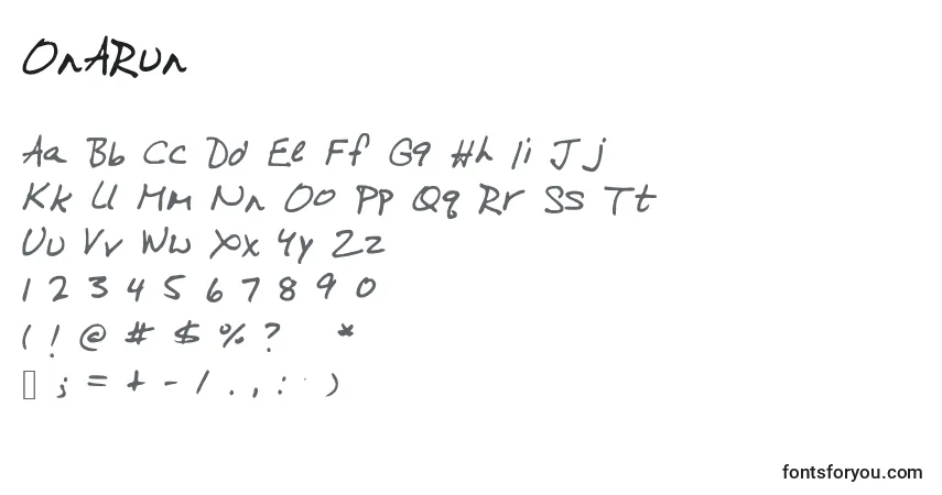 Schriftart OnARun – Alphabet, Zahlen, spezielle Symbole