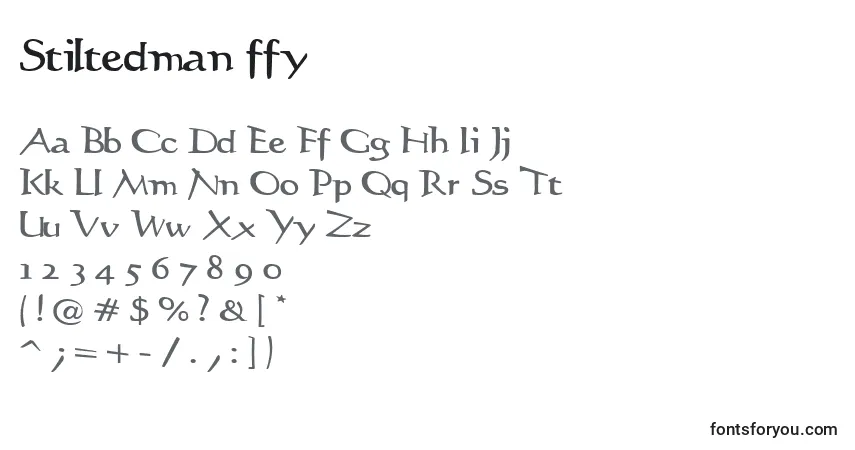 A fonte Stiltedman ffy – alfabeto, números, caracteres especiais
