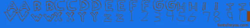 フォントLoveDrug – 茶色の文字が青い背景にあります。