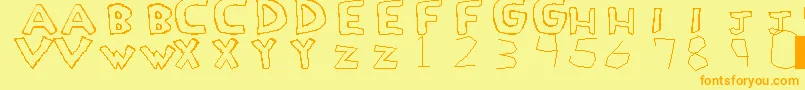 フォントLoveDrug – オレンジの文字が黄色の背景にあります。