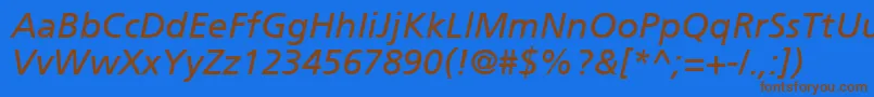 フォントForeignerItalic – 茶色の文字が青い背景にあります。