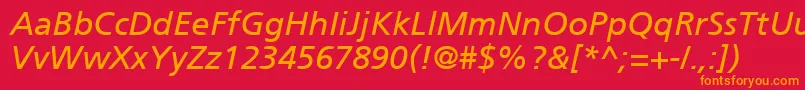 ForeignerItalic-Schriftart – Orangefarbene Schriften auf rotem Hintergrund