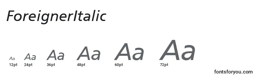 Размеры шрифта ForeignerItalic