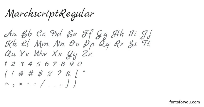 A fonte MarckscriptRegular – alfabeto, números, caracteres especiais