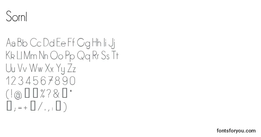 Czcionka Sornl – alfabet, cyfry, specjalne znaki
