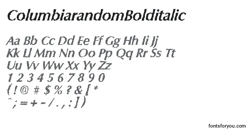 Schriftart ColumbiarandomBolditalic – Alphabet, Zahlen, spezielle Symbole