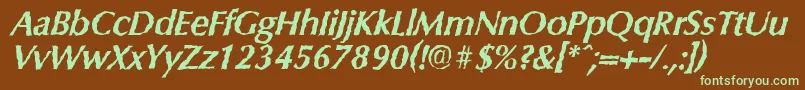 フォントColumbiarandomBolditalic – 緑色の文字が茶色の背景にあります。