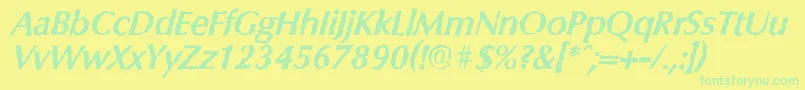 フォントColumbiarandomBolditalic – 黄色い背景に緑の文字