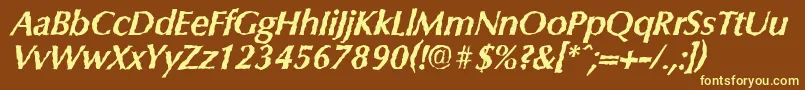 ColumbiarandomBolditalic-fontti – keltaiset fontit ruskealla taustalla