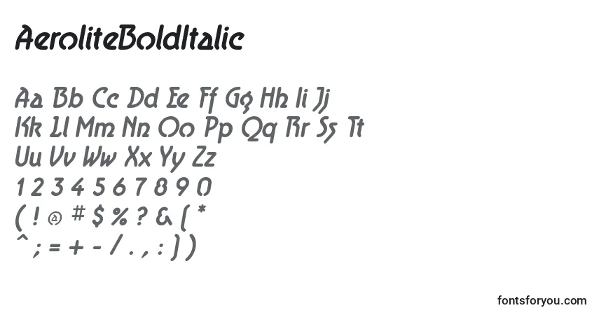 AeroliteBoldItalicフォント–アルファベット、数字、特殊文字