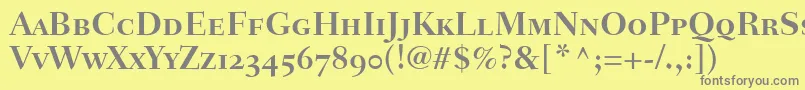 フォントFairfieldLh75BoldSmallCapsOldStyleFigures – 黄色の背景に灰色の文字