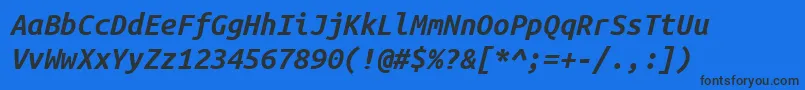 Weitere Informationen zur Ubuntumono Bolditalic-Schriftart Ubuntumono Bolditalic-Schriftart – Schwarze Schriften auf blauem Hintergrund