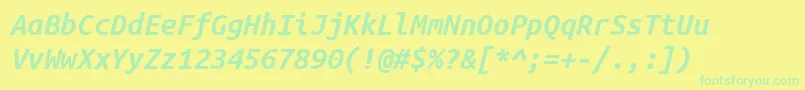 Ubuntumono Bolditalic-Schriftart – Grüne Schriften auf gelbem Hintergrund