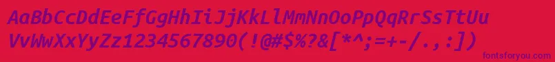Ubuntumono Bolditalic-Schriftart – Violette Schriften auf rotem Hintergrund